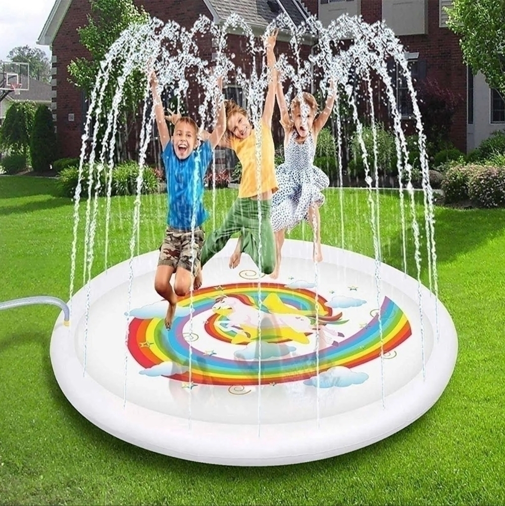 Geefuun Inflatable Unicorn Rainbow Sprinkler Pad Splash Play Mat